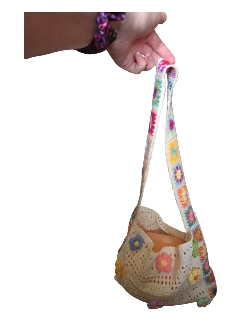 Crochet Granny Square Tote • Handmade Floral Bag • Boho Pastel Shoulder Purse - Picture 3 of 6